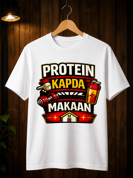 Protein Kapda Makaan™ - Gym Tee - Black/White Crew T-Shirt