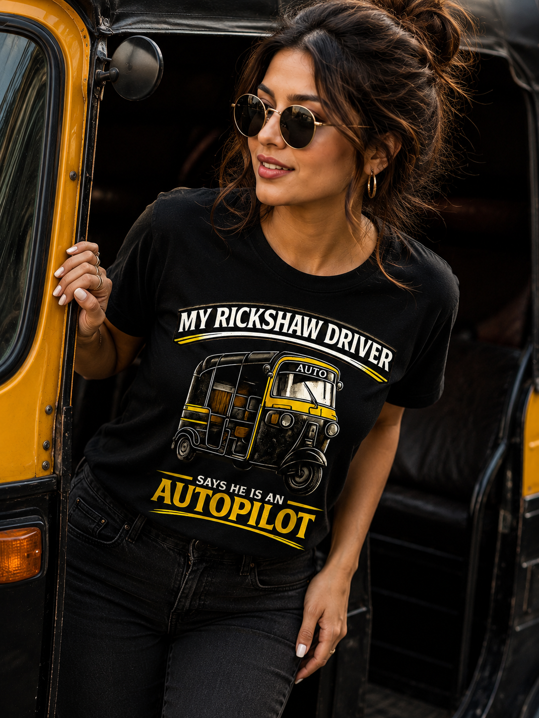 My Rickshaw Driver Says He Is An Autopilot™ - T-Shirt - Black