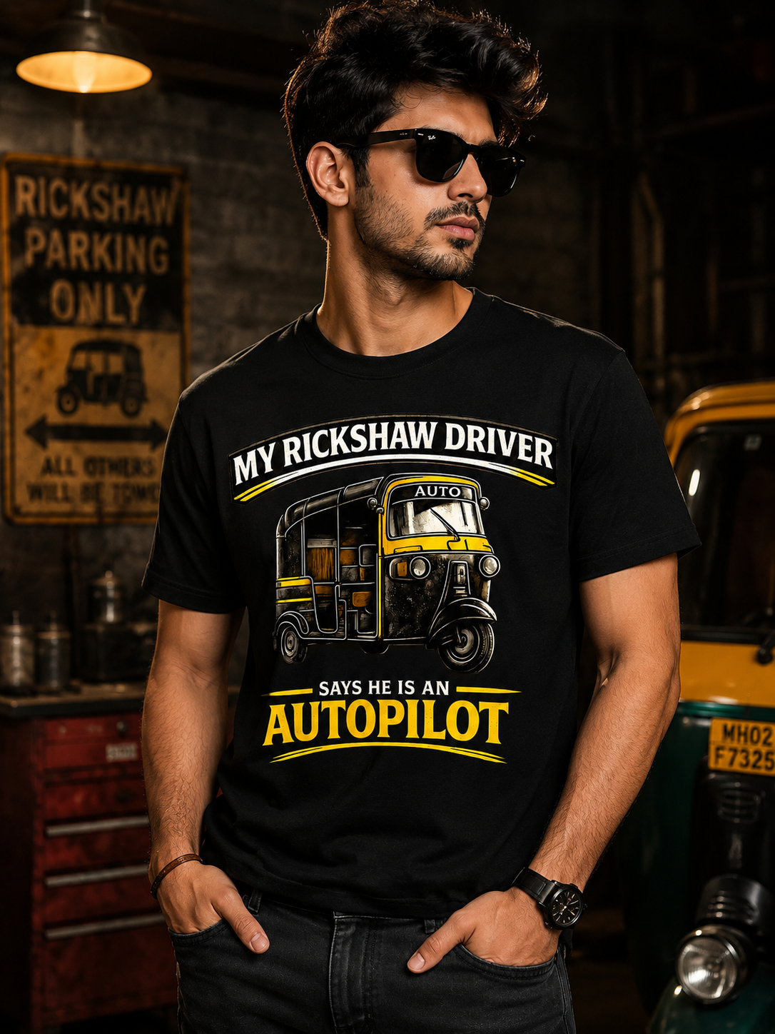 My Rickshaw Driver Says He Is An Autopilot™ - T-Shirt - Black