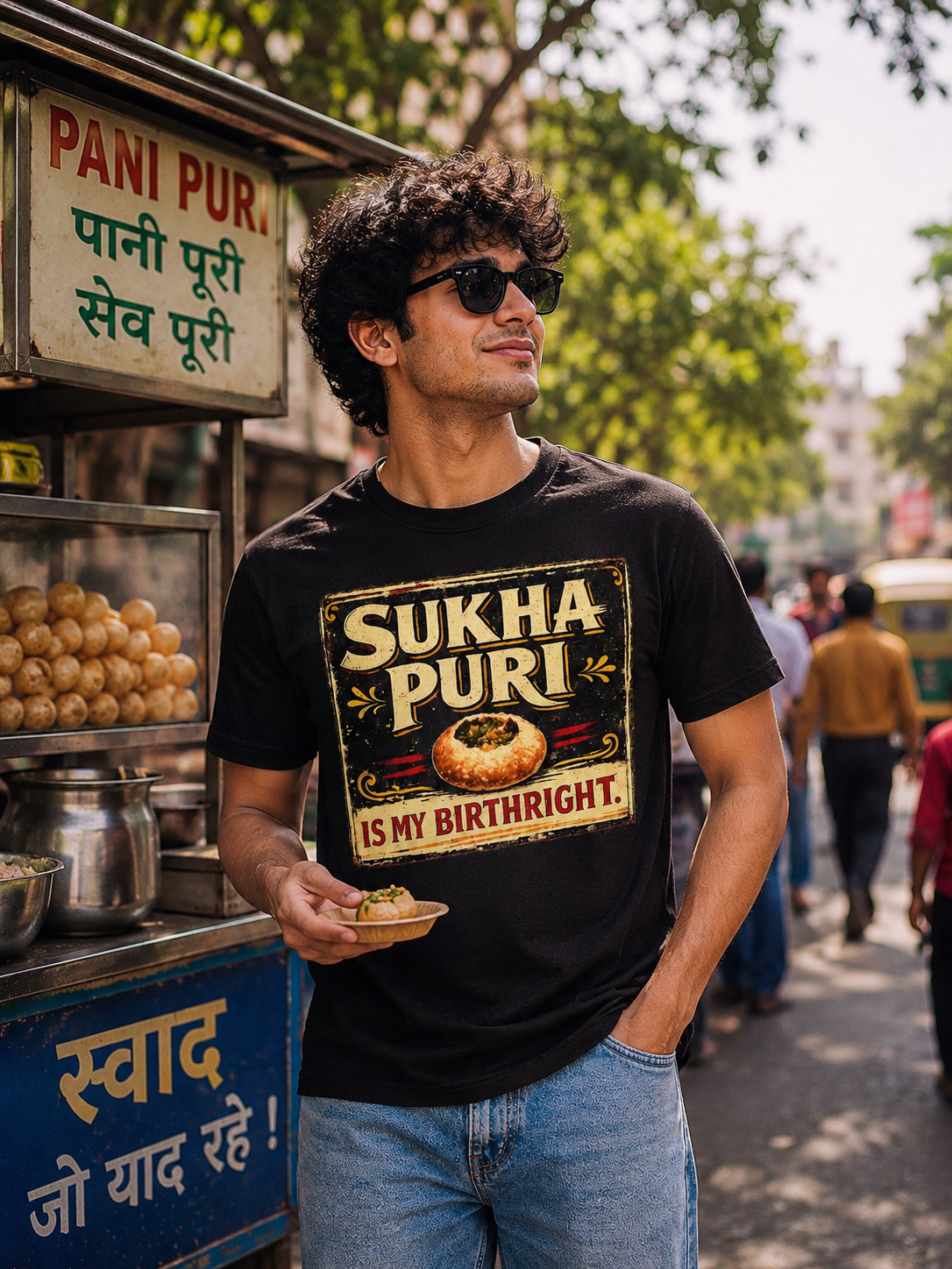Sukha Puri Is My Birthright™ – Vintage Street Food Tee  For those who know the best part of pani puri comes last.