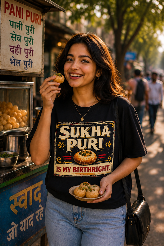 Sukha Puri Is My Birthright™ – Vintage Street Food Tee  For those who know the best part of pani puri comes last.