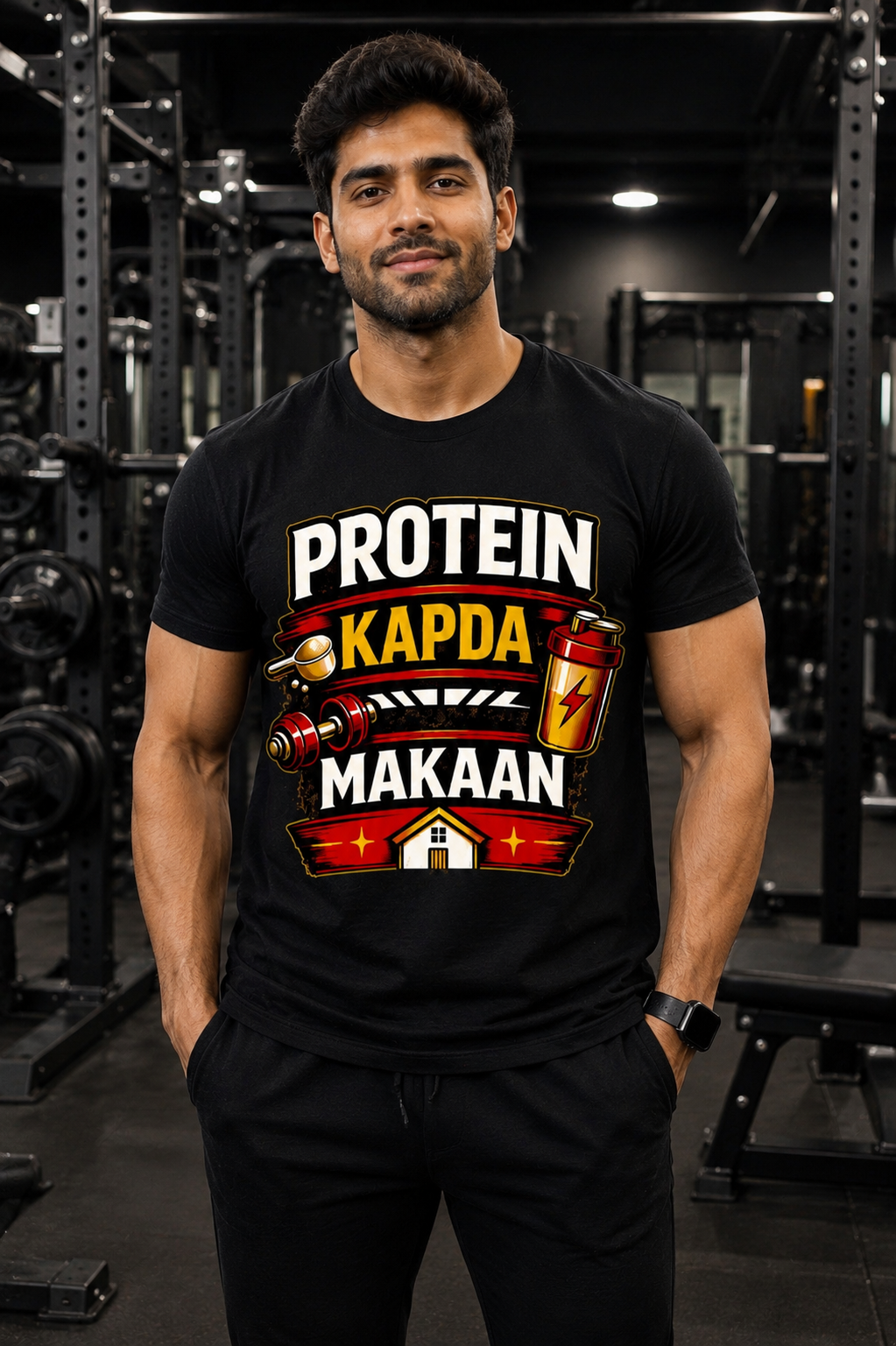 Protein Kapda Makaan™ - Gym Tee - Black/White Crew T-Shirt