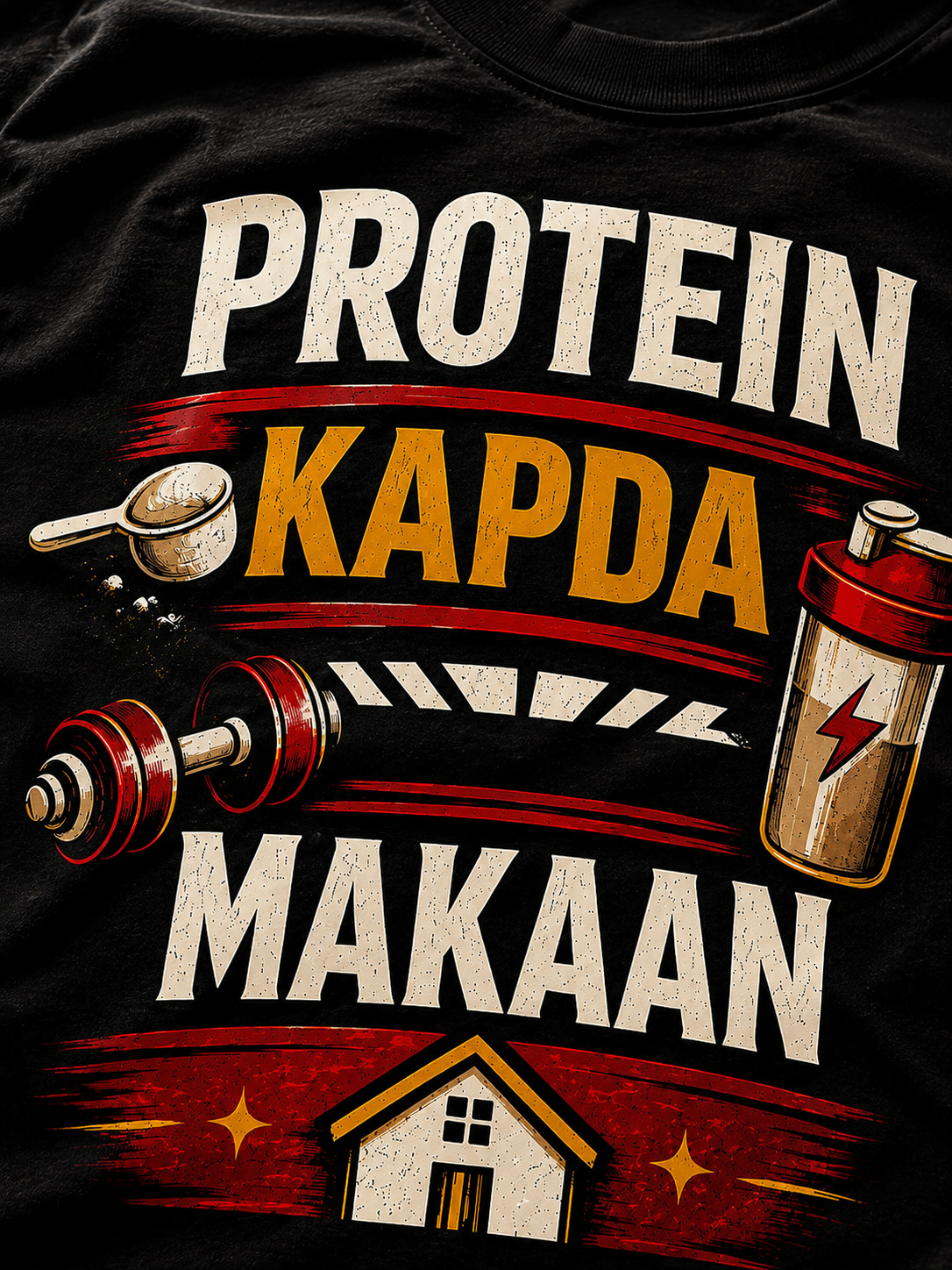 Protein Kapda Makaan™ - Gym Tee - Black Crew T-Shirt