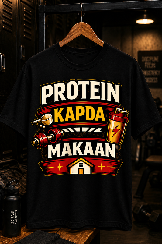 Protein Kapda Makaan™ - Gym Tee - Black/White Crew T-Shirt