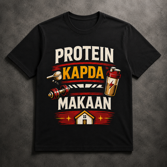 Protein Kapda Makaan™ - Gym Tee - Black Crew T-Shirt