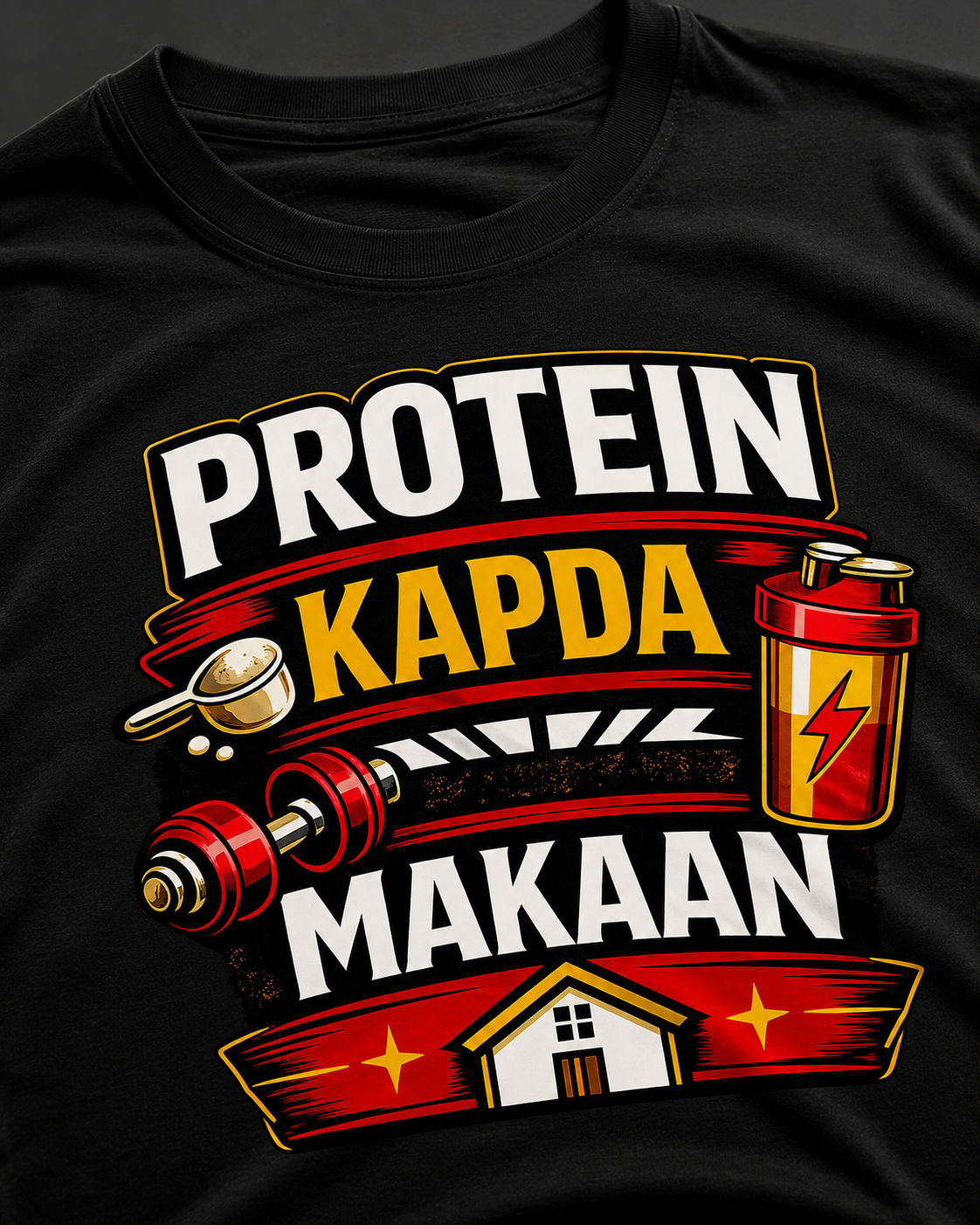 Protein Kapda Makaan™ - Gym Tee - Black/White Crew T-Shirt