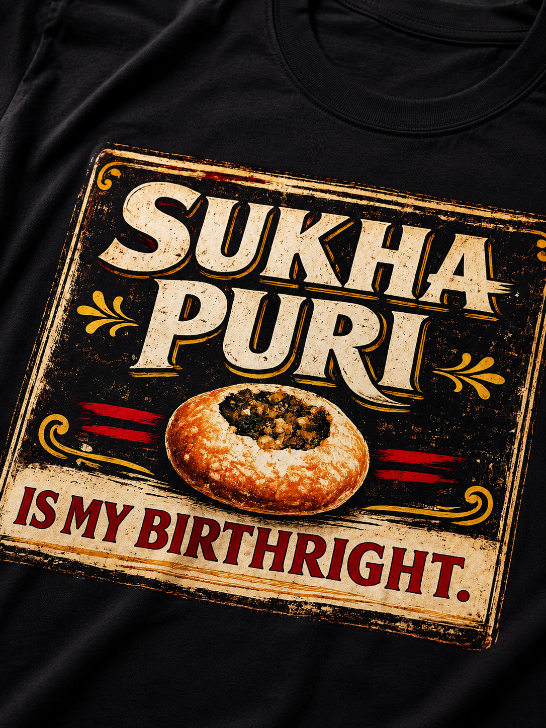 Sukha Puri Is My Birthright™ – Vintage Street Food Tee  For those who know the best part of pani puri comes last.