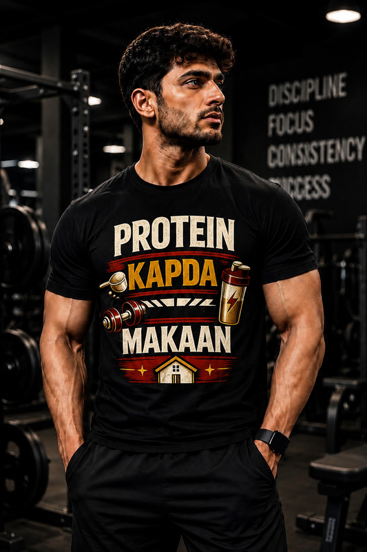Protein Kapda Makaan™ - Gym Tee - Black Crew T-Shirt