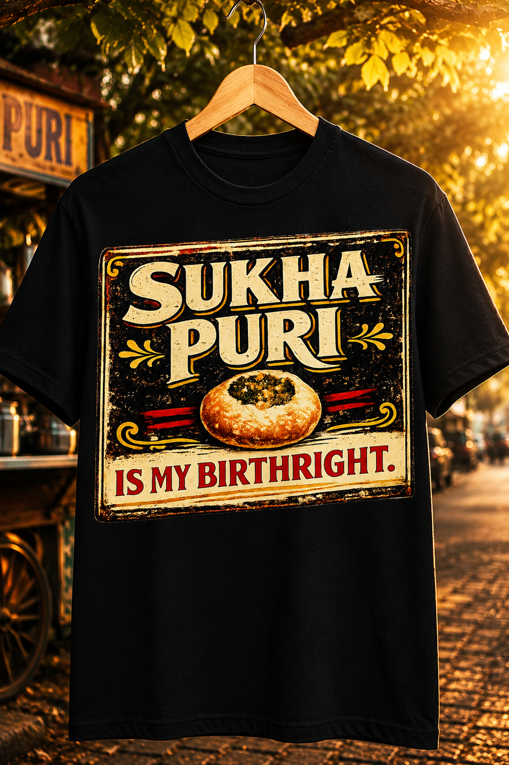 Sukha Puri Is My Birthright™ – Vintage Street Food Tee  For those who know the best part of pani puri comes last.