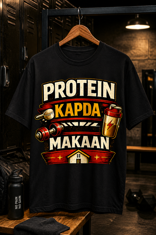 Protein Kapda Makaan™ - Gym Tee - Black Crew T-Shirt