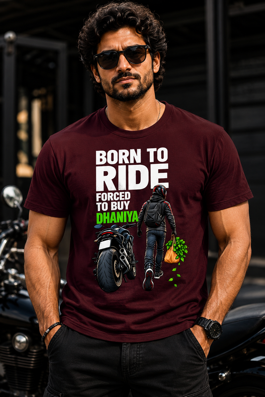 Born To Ride, Forced To Buy Dhaniya™ - Biker Tee